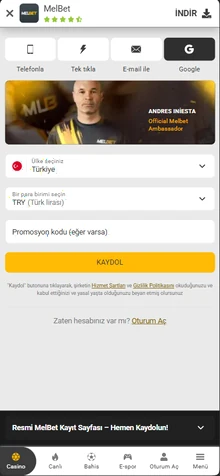 Sosyal medya ile kayıt yöntemi ekran görüntüsü